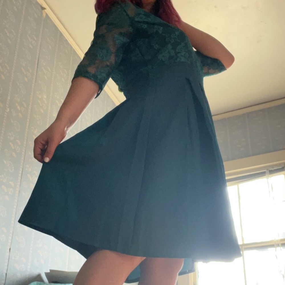 3XL forest green knee length A line dress